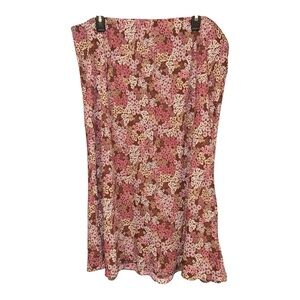 Halogen Pink Brown Floral Midi Skirt Size XXL ART